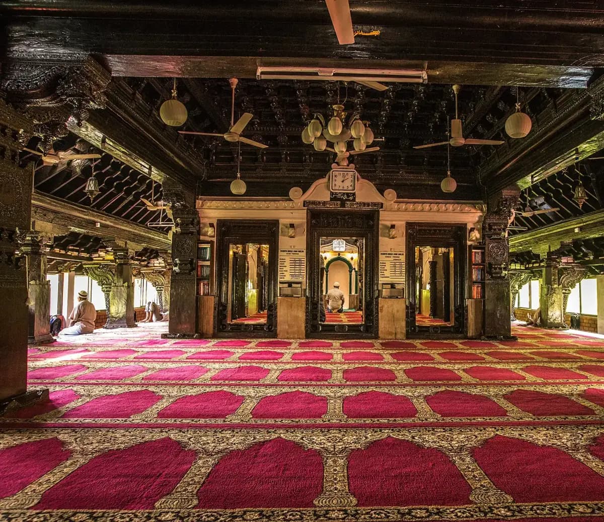 The carved wooden prayer hall of the Zeenath Baksh Juma Masjid in Mangaluru