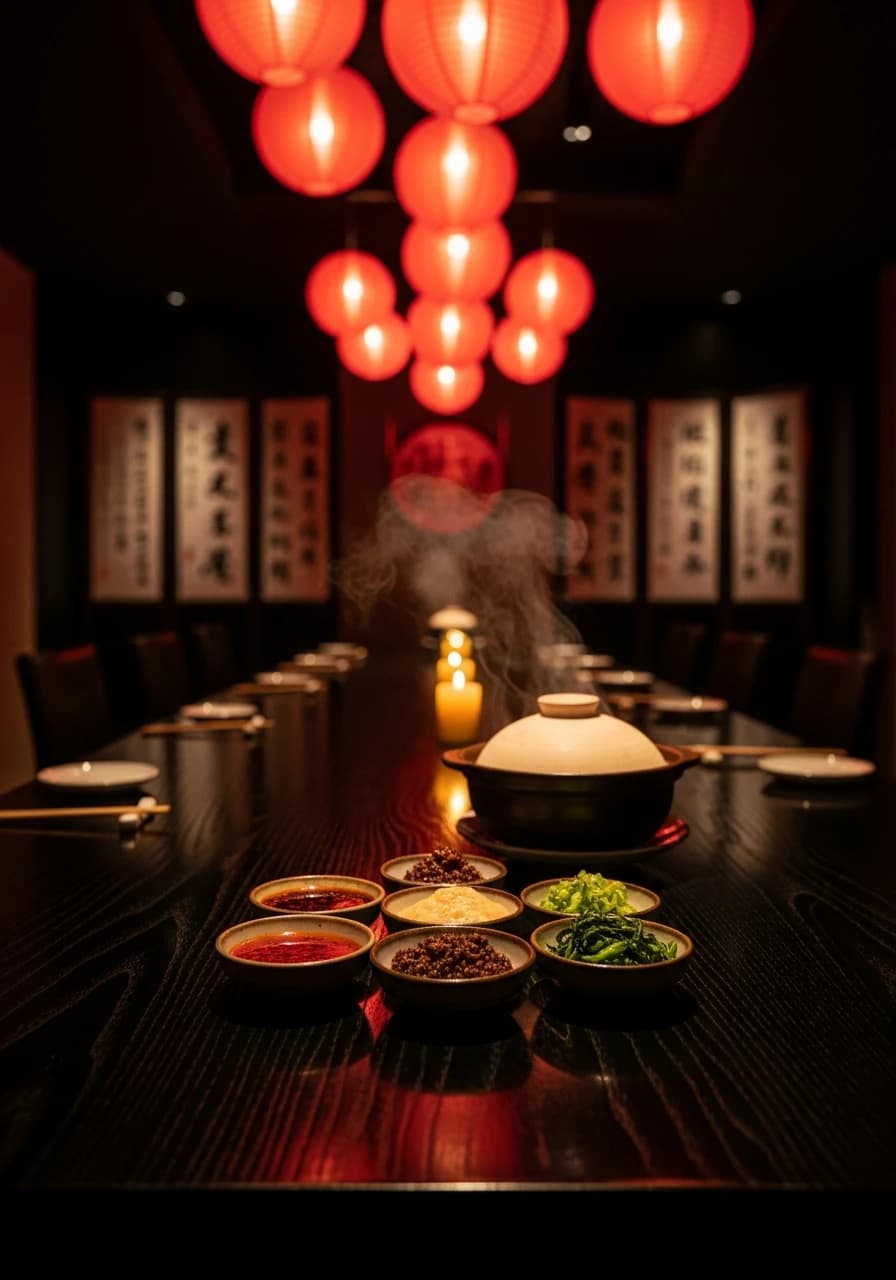 Lan Hua — twelve seats at a blackwood counter under paper lanterns, lit only by candles.
